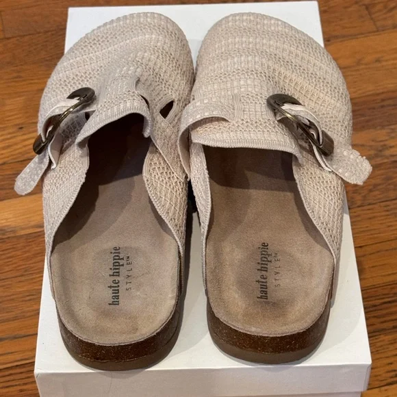 Haute Hippie Beige Knit Mule Clogs with Buckle - Picture 4 of 5